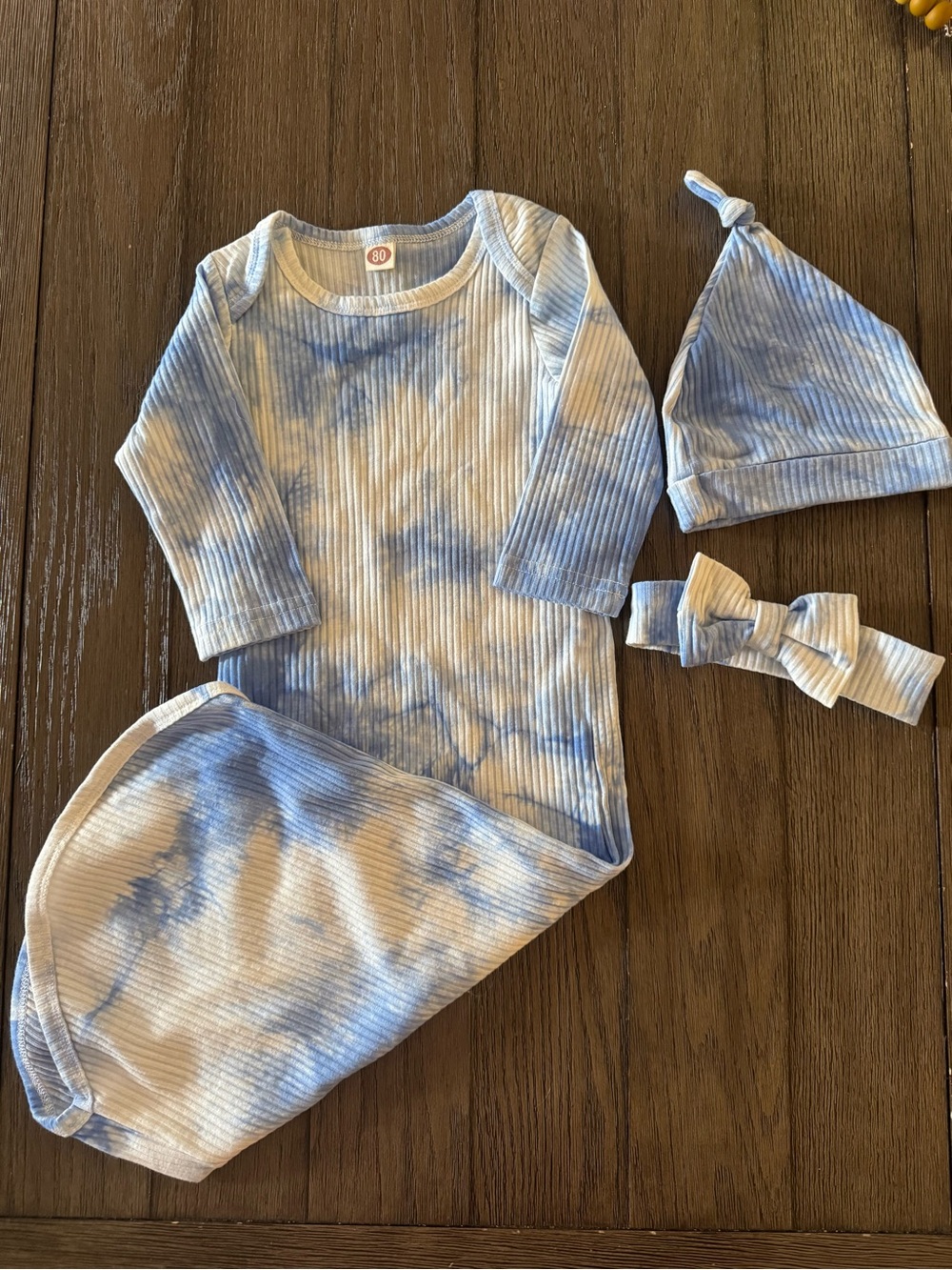 Baby Ribbed Tie-Dye 3-Piece Set - Blue